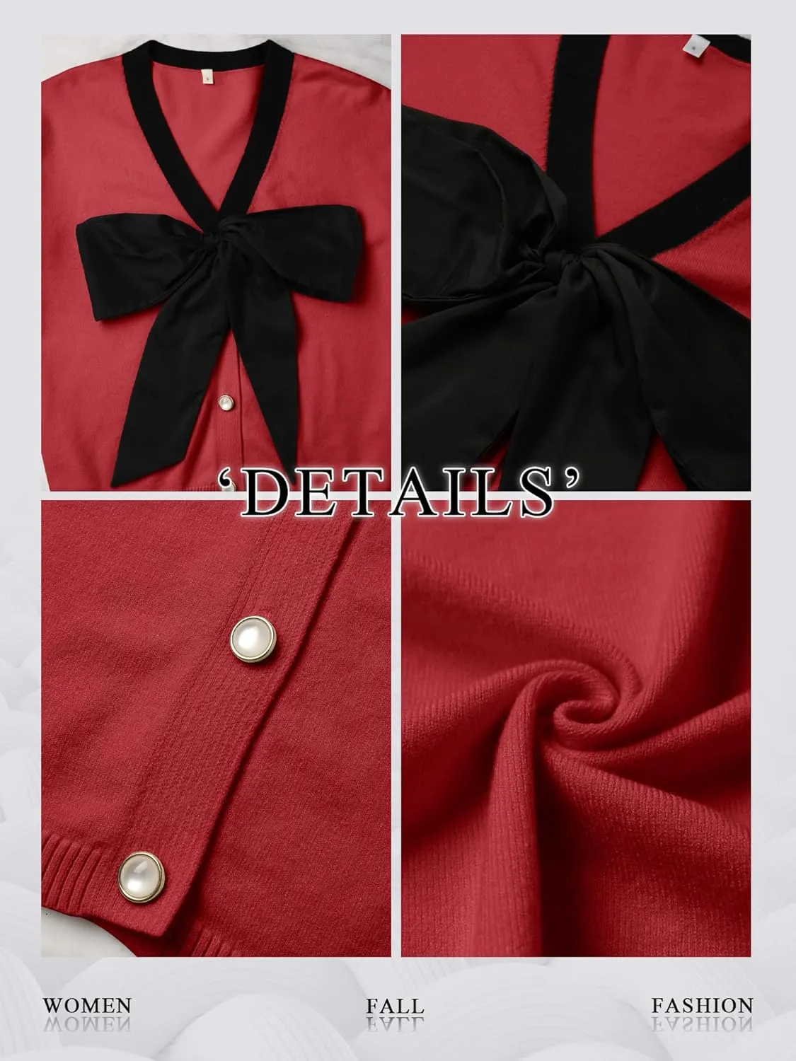 Women Black Bow Sweater Cardigan Tie Front Preppy Cropped Color Block Knit Long Sleeves V Neck Colorblocked Cardigans