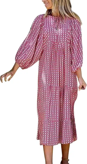 Women Casual Summer Dresses 2025 Spring Crew Neck Ruffle Short Sleeve Floral Print Smocked Boho Flowy Maxi Dress