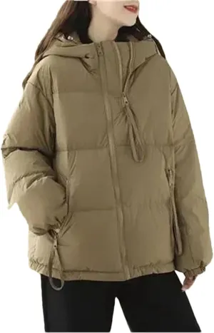 Women Cotton-Padded Female Winter Down Jacket Short Loose Hooded Padded Cotton-Padded Jacket Warm Casual Coat