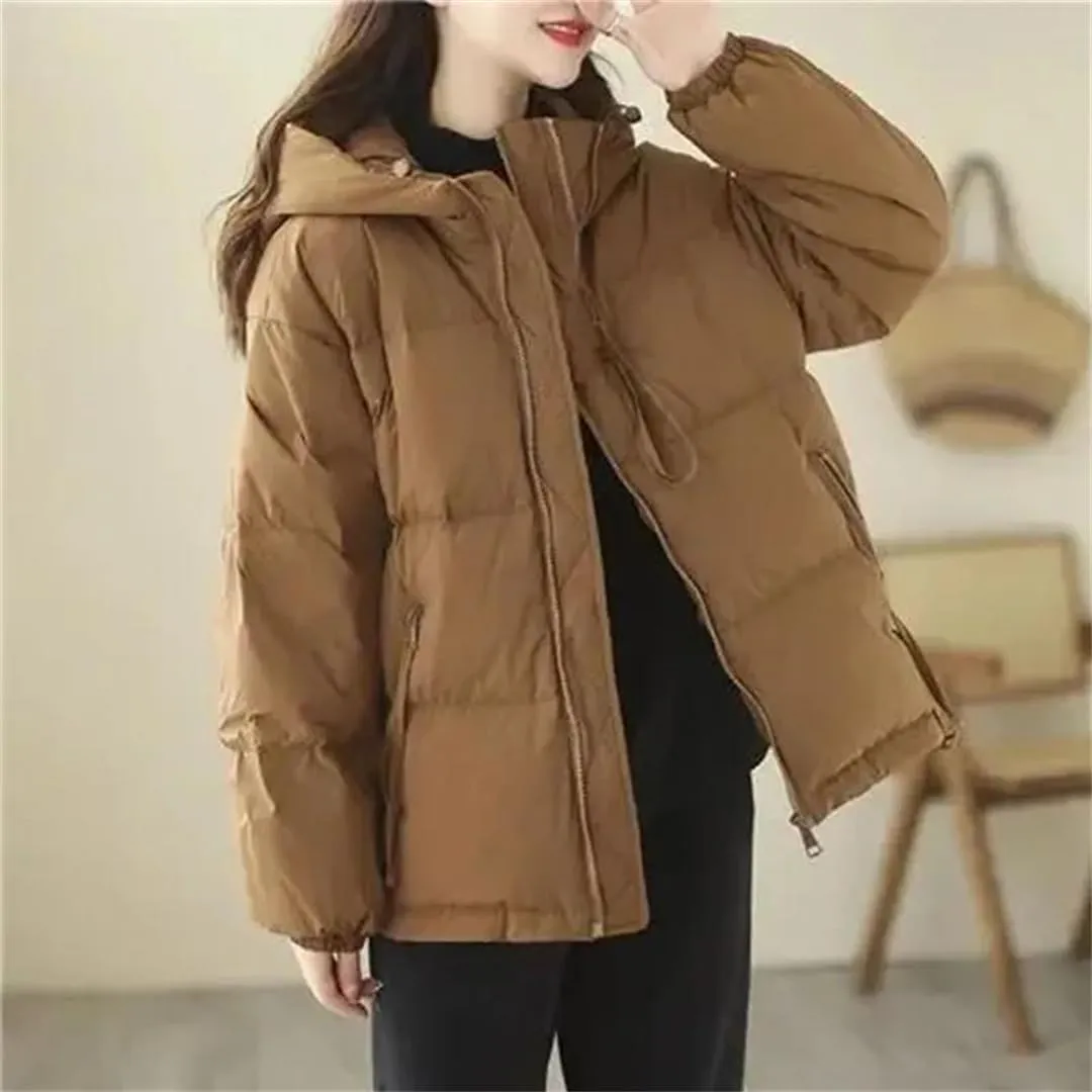 Women Cotton-Padded Female Winter Down Jacket Short Loose Hooded Padded Cotton-Padded Jacket Warm Casual Coat