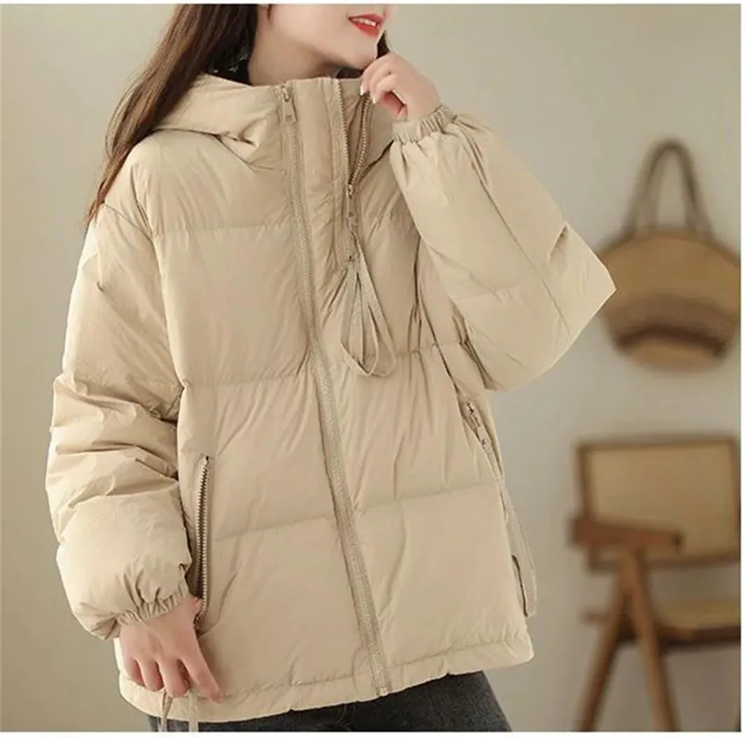 Women Cotton-Padded Female Winter Down Jacket Short Loose Hooded Padded Cotton-Padded Jacket Warm Casual Coat