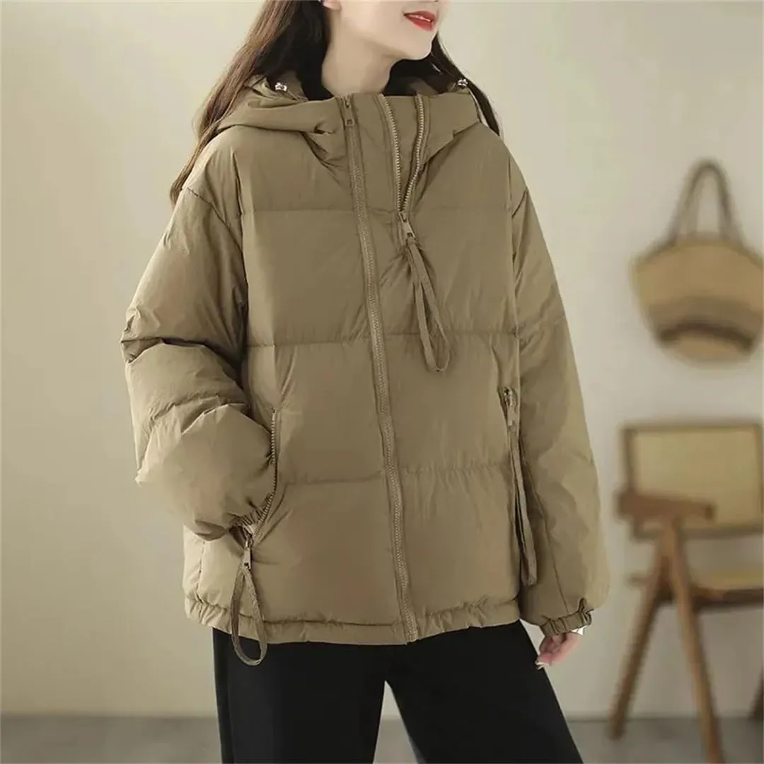 Women Cotton-Padded Female Winter Down Jacket Short Loose Hooded Padded Cotton-Padded Jacket Warm Casual Coat