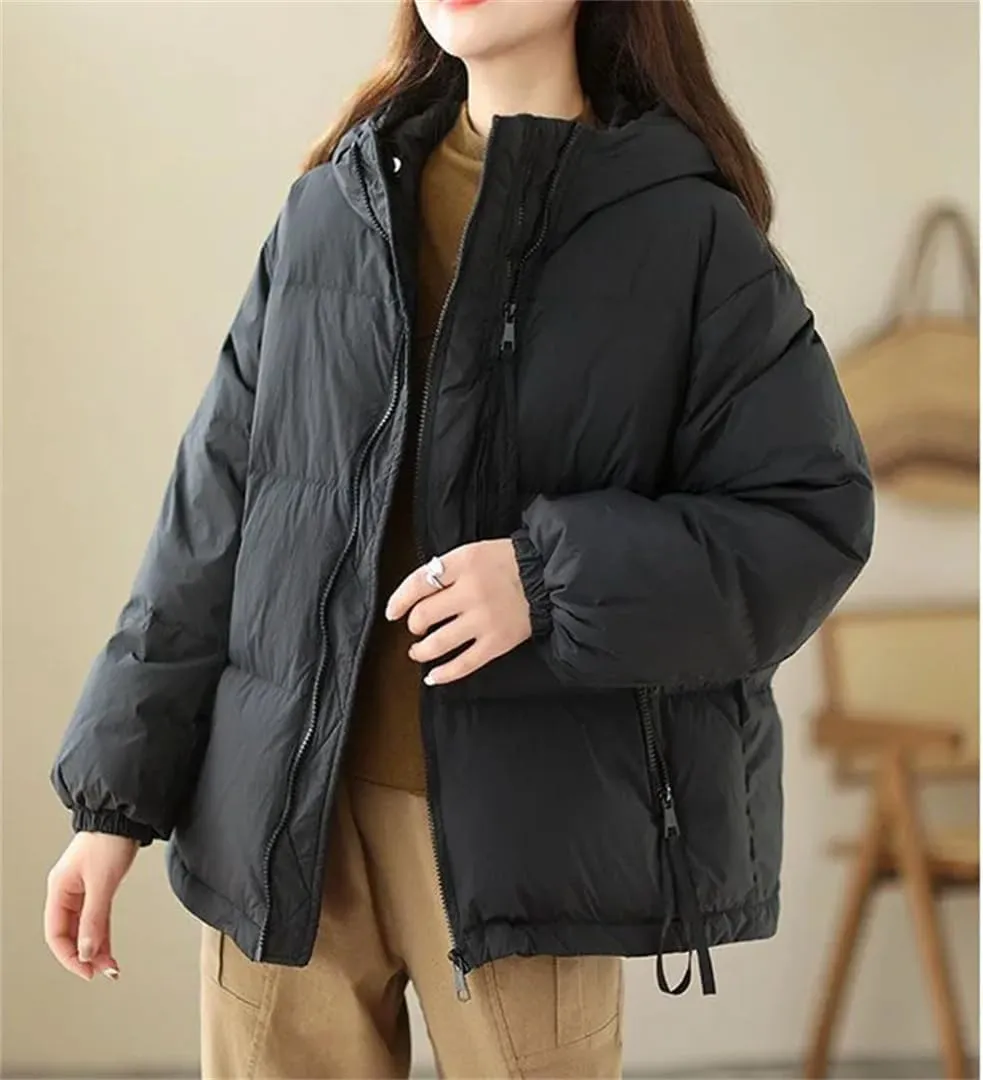 Women Cotton-Padded Female Winter Down Jacket Short Loose Hooded Padded Cotton-Padded Jacket Warm Casual Coat