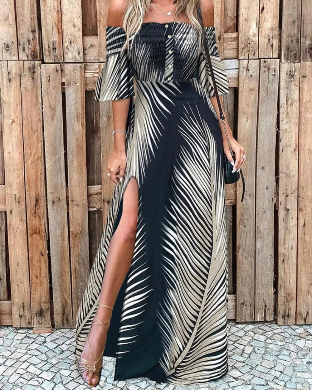 Women Fall Dresses for Off-Shoulder Striped Maxi Dress with Slit Sundress for Wedding Night Out Cocktail Beach Party