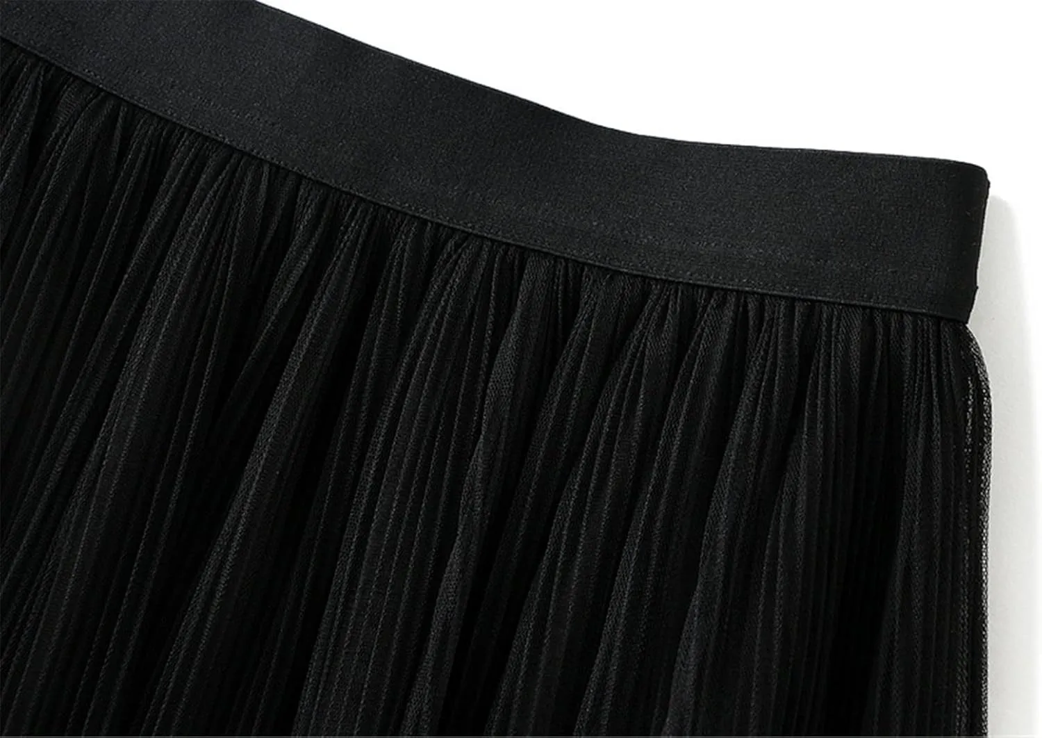 Women High Elastic Waist Pleated Mesh Skirt Midi Swing A-line Skirts