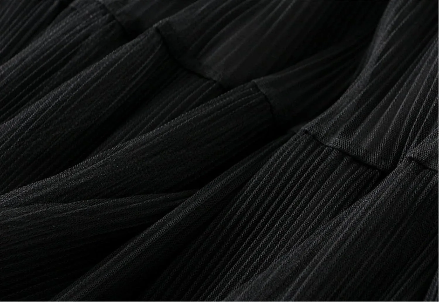 Women High Elastic Waist Pleated Mesh Skirt Midi Swing A-line Skirts