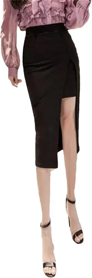 Women High Waist Sexy Midi Skirt Korean Slim Pencil Black Skirt