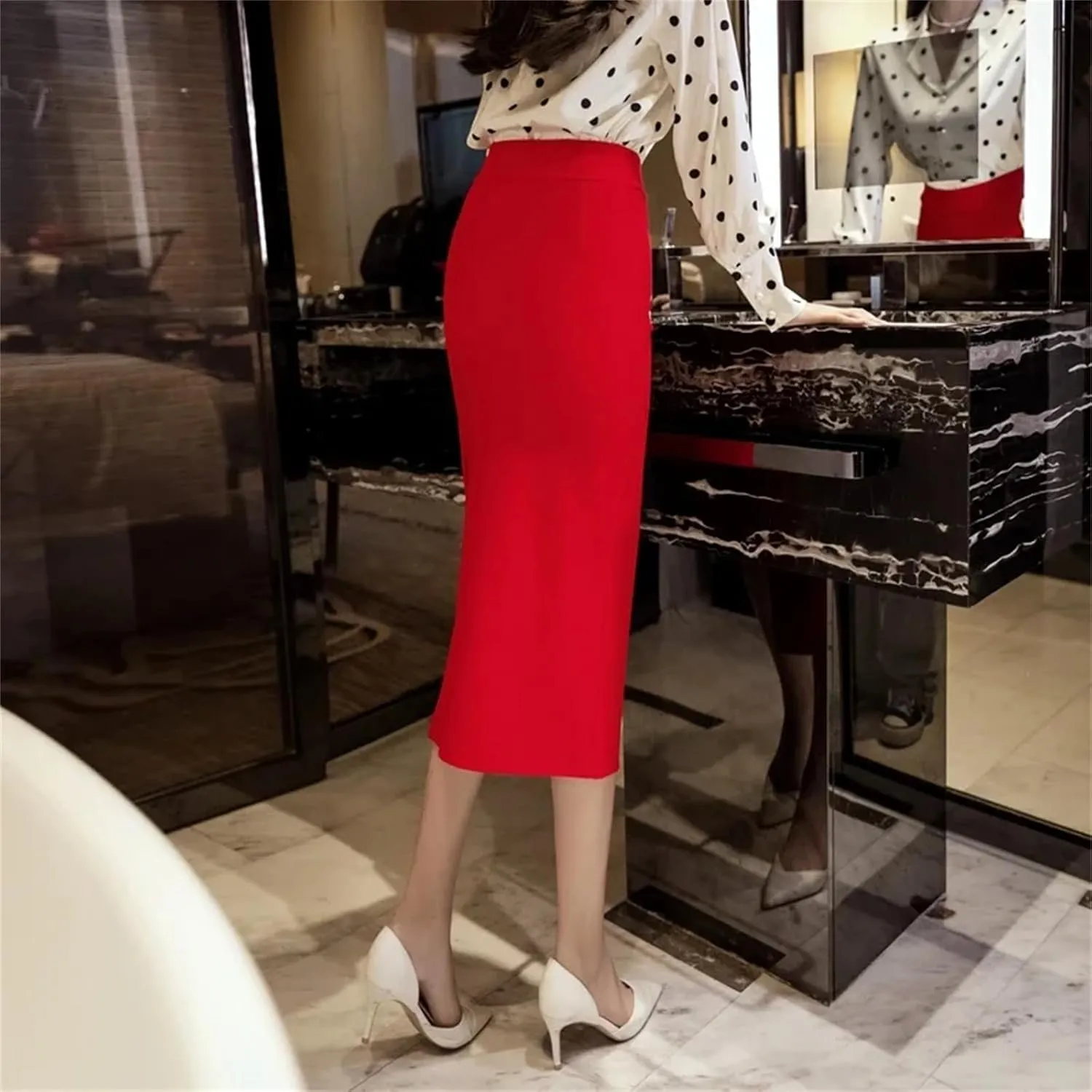 Women High Waist Sexy Midi Skirt Korean Slim Pencil Black Skirt