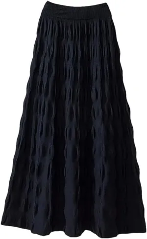 Women Knitted Long Skirt Autumn Winter Korean Folds A Line High Waist Pleated Midi Skirt
