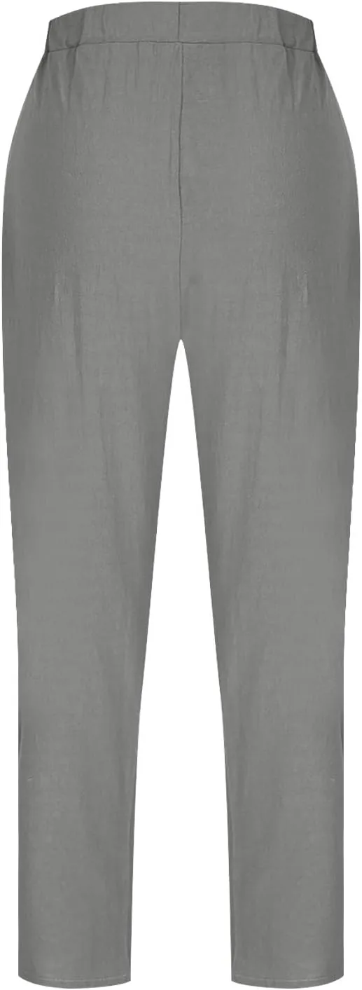 Women Linen Pants Elastic Waisted Beach Pants for Women Baggy Casual Wide Leg Palazzo Harem Trousers with Pockets