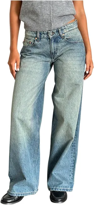 Women Low Waist Baggy Jeans Wide Leg Boyfriend Denim Pants Y2k Casual Vintage Trendy Loose Fit Trousers Streetwear