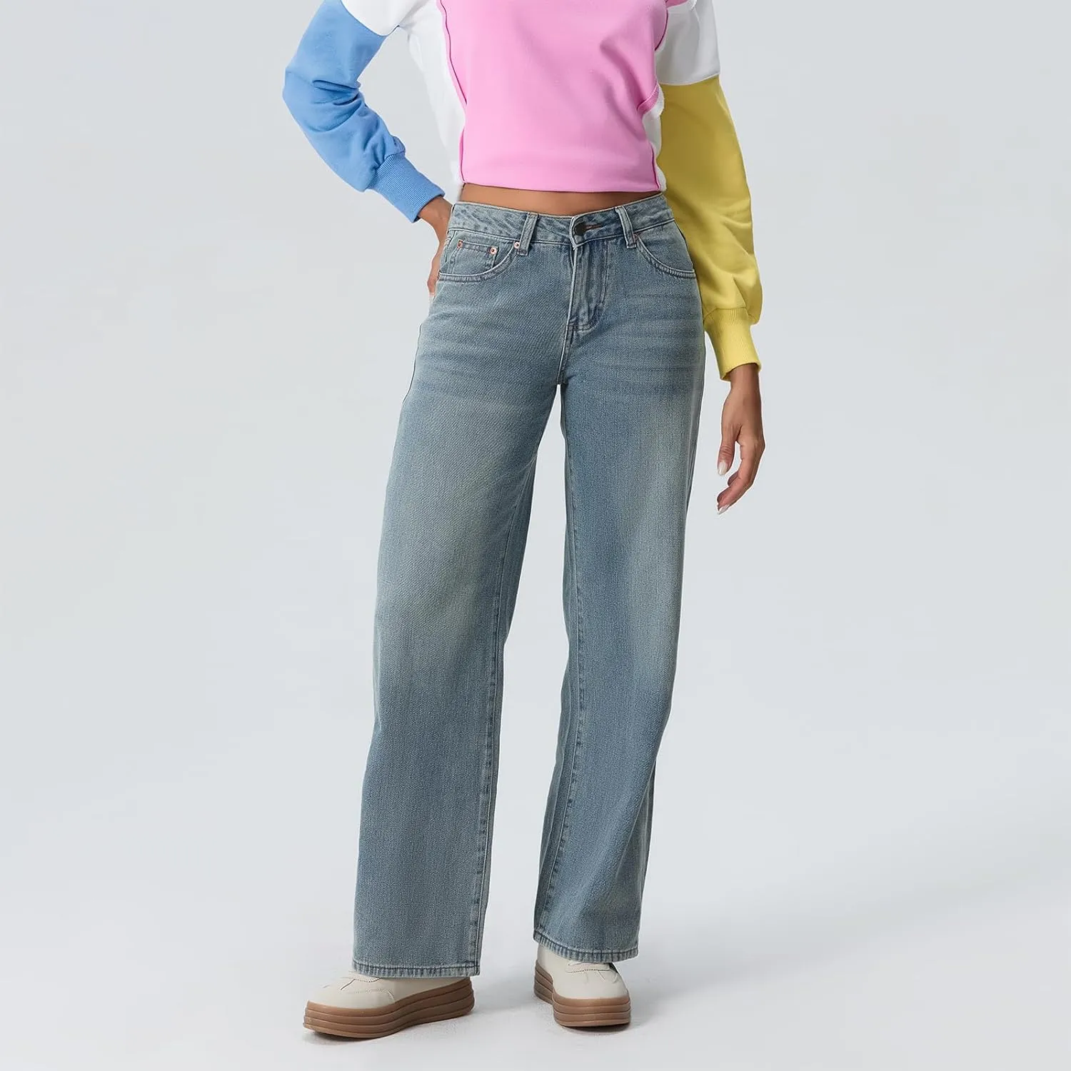 Women Low Waist Baggy Jeans Wide Leg Boyfriend Denim Pants Y2k Casual Vintage Trendy Loose Fit Trousers Streetwear