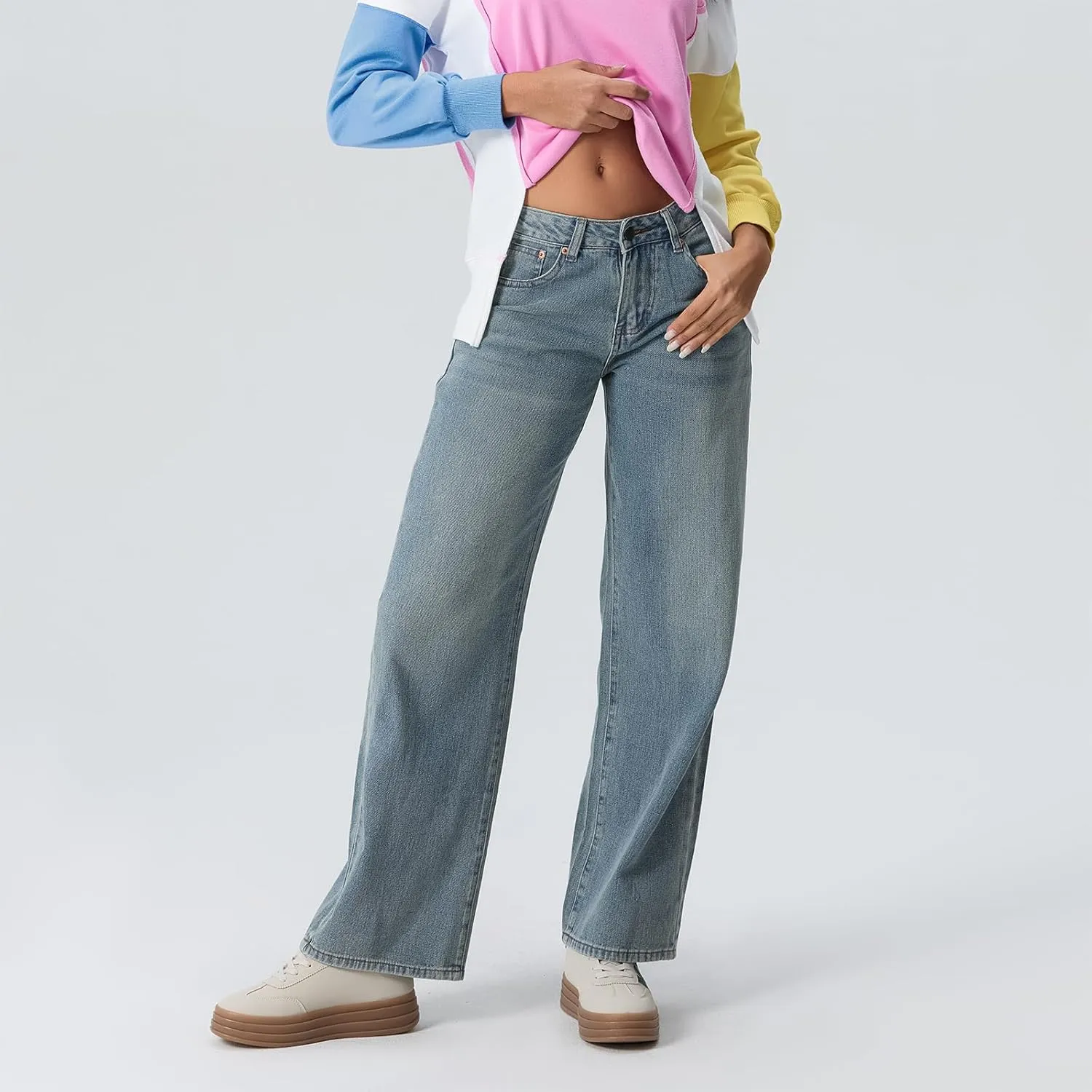 Women Low Waist Baggy Jeans Wide Leg Boyfriend Denim Pants Y2k Casual Vintage Trendy Loose Fit Trousers Streetwear