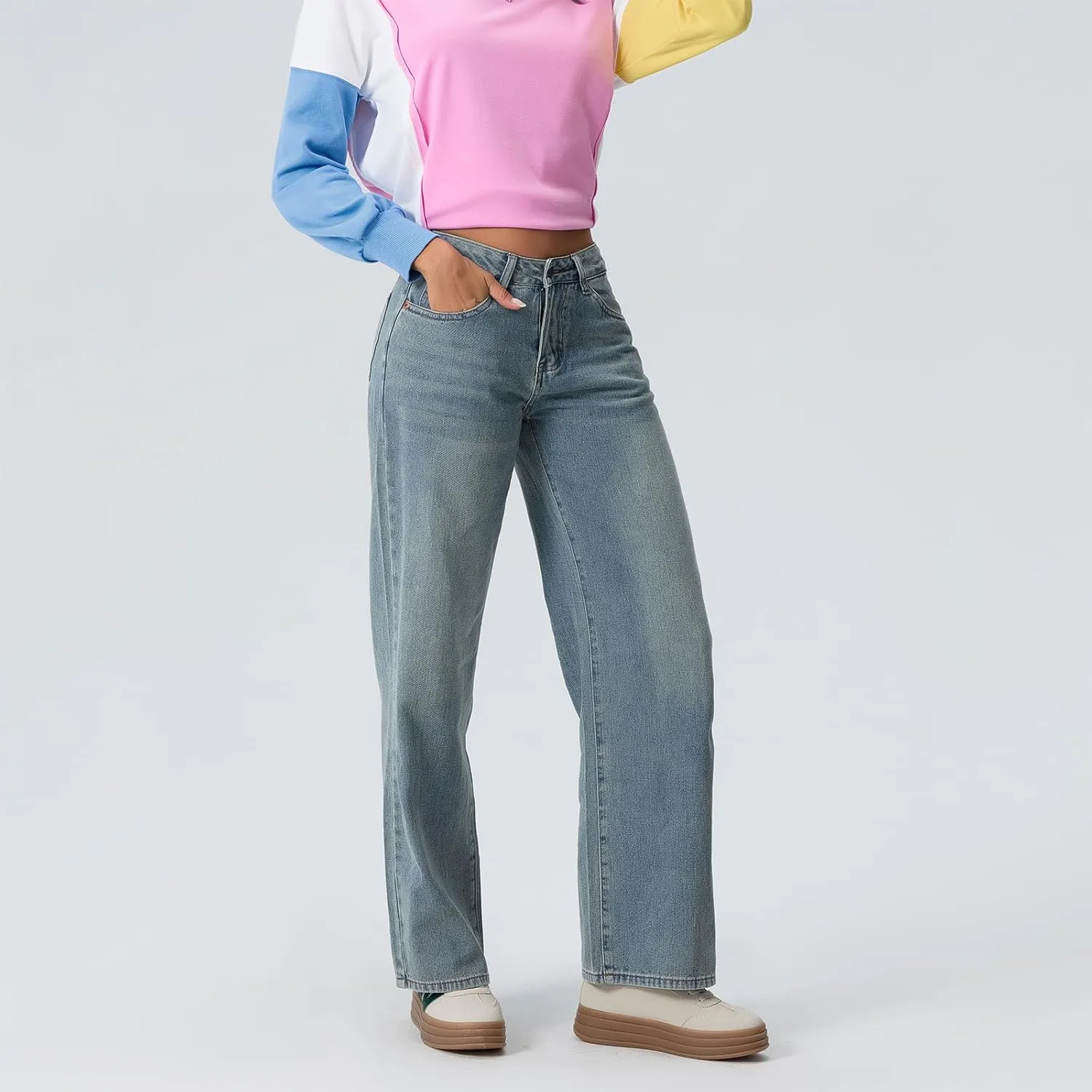 Women Low Waist Baggy Jeans Wide Leg Boyfriend Denim Pants Y2k Casual Vintage Trendy Loose Fit Trousers Streetwear