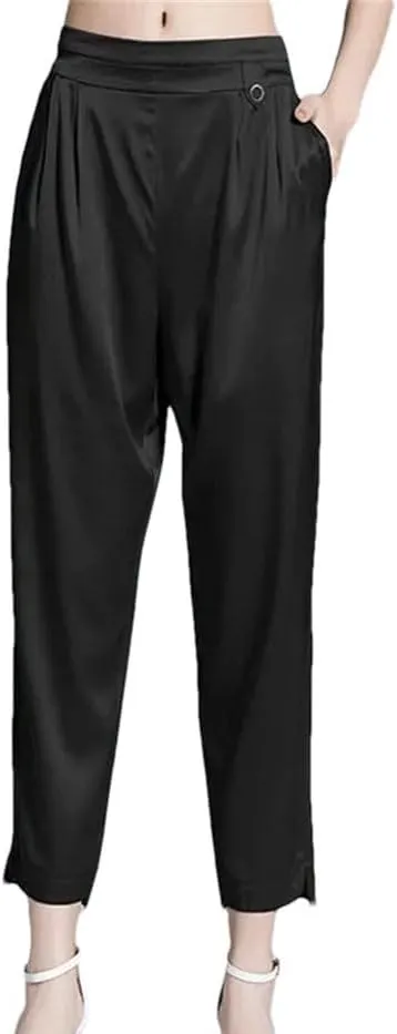 Women Mulberry Silk Pants Summer High Waist Casual Thin Trousers Wedding Party Loose Harem Pants