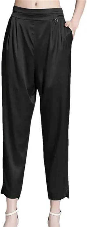 Women Mulberry Silk Pants Summer High Waist Casual Thin Trousers Wedding Party Loose Harem Pants