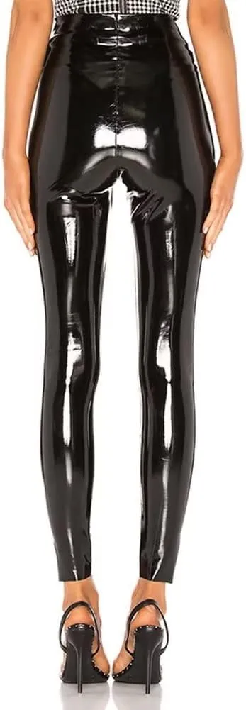 Women Shiny PU Latex Leather PVC Pants Slim Sexy Leggings Stretchy High Waist Bodycon Tight Trousers