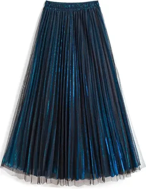 Women Spring Fall Pleated Midi Skirt High Waist Elasticity Casual Party Maxi Long Skirt
