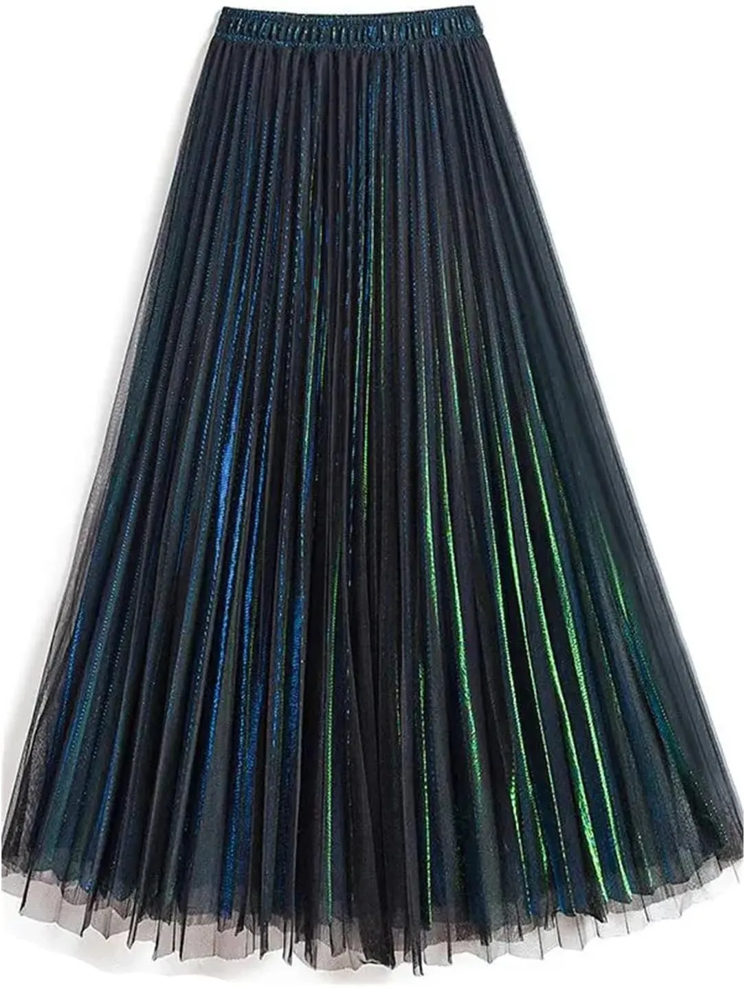 Women Spring Fall Pleated Midi Skirt High Waist Elasticity Casual Party Maxi Long Skirt