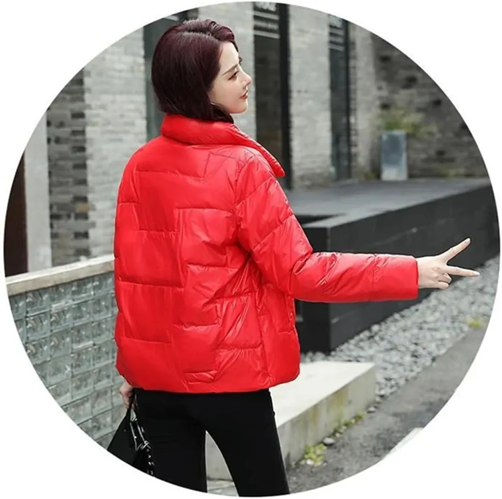 Women Winter Cotton-Padded Coat Short Parkas Stand Collar Coat Ligh Loose Warm Cotton-Padded Jacket