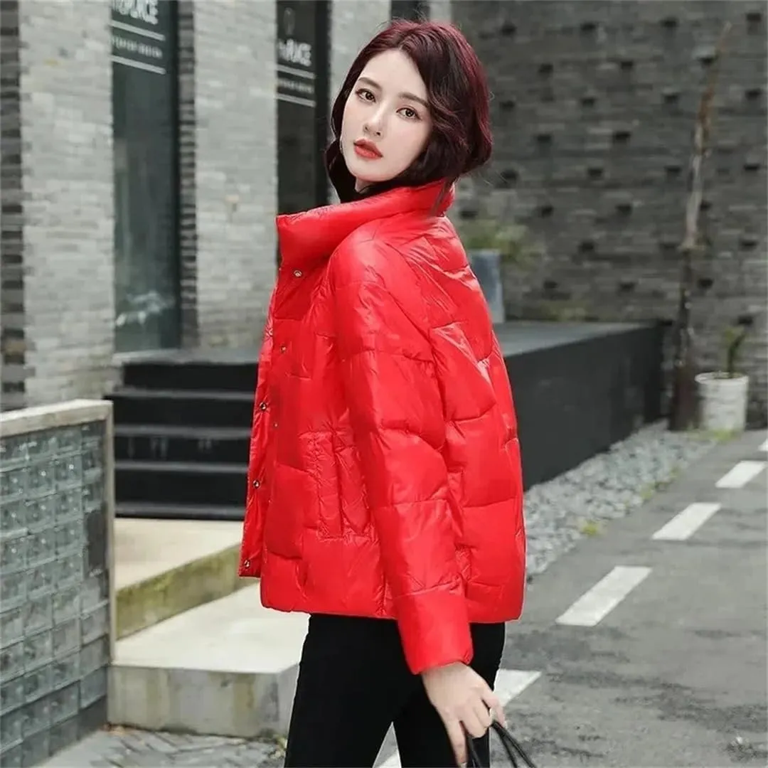 Women Winter Cotton-Padded Coat Short Parkas Stand Collar Coat Ligh Loose Warm Cotton-Padded Jacket