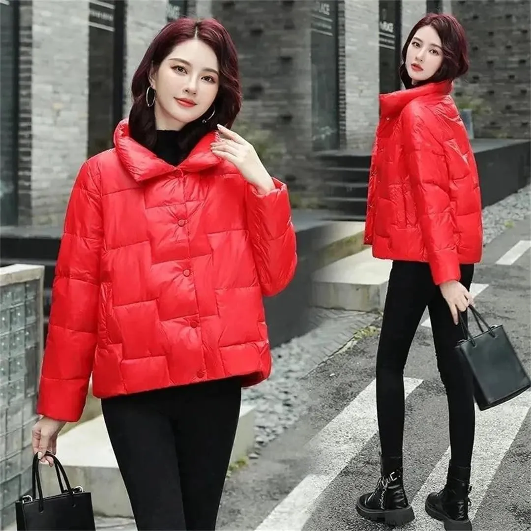 Women Winter Cotton-Padded Coat Short Parkas Stand Collar Coat Ligh Loose Warm Cotton-Padded Jacket