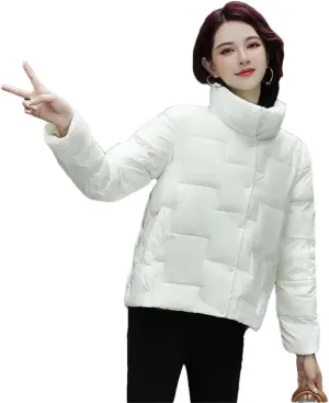 Women Winter Cotton-Padded Coat Short Parkas Stand Collar Coat Ligh Loose Warm Cotton-Padded Jacket