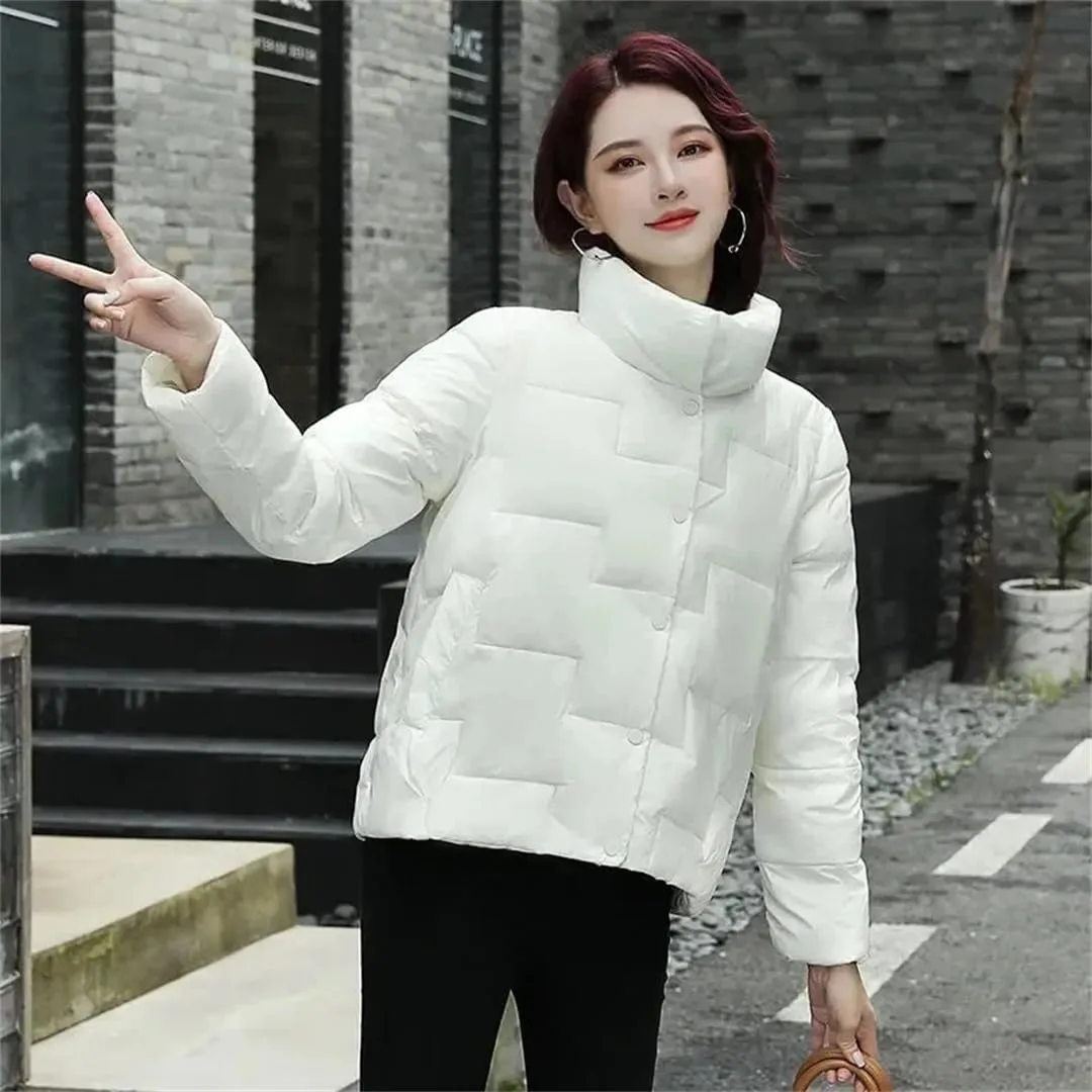 Women Winter Cotton-Padded Coat Short Parkas Stand Collar Coat Ligh Loose Warm Cotton-Padded Jacket