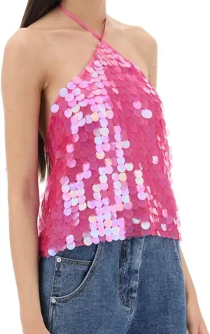 Women Y2k Sequin Tops Sleeveless Backless Spaghetti Strap Halter Top Club Party Rave Camisole