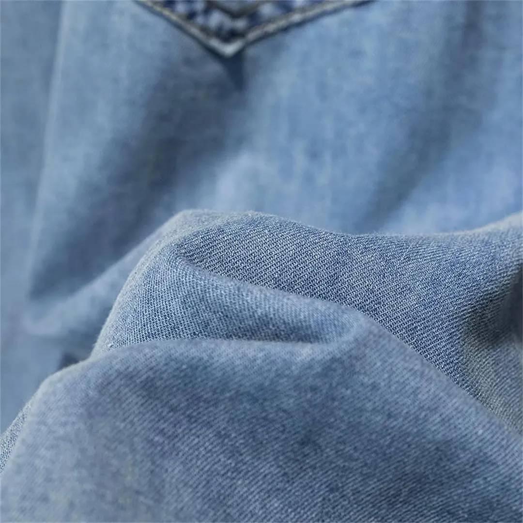 Women's Button Down High Slit Denim Skirts with Pockets High Waisted Casual Loose Office Work Skirts