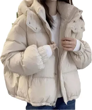 Women's Cotton Coat And Winter Loose Hooded Padded Warm Down Cotton Padded Short Coat Top