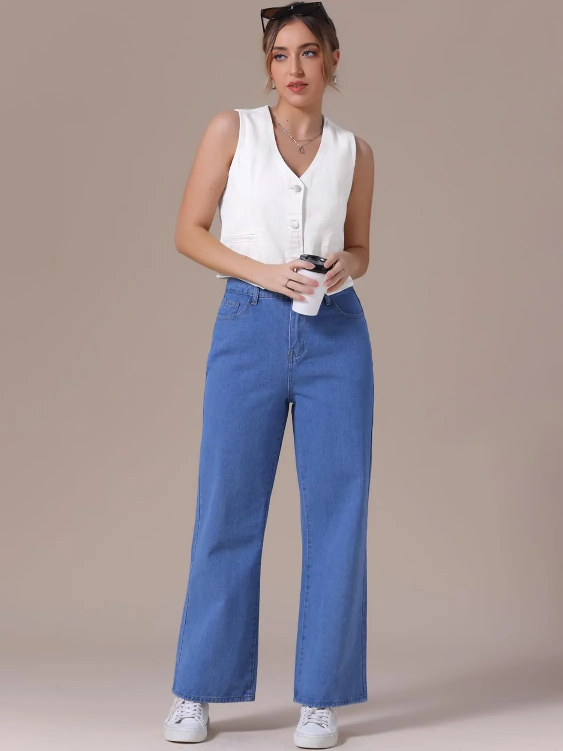 Women's Denim Vest V Neck Button Down Sleeveless Waistcoat Vest Top Western Outfits Casual Jean Vests