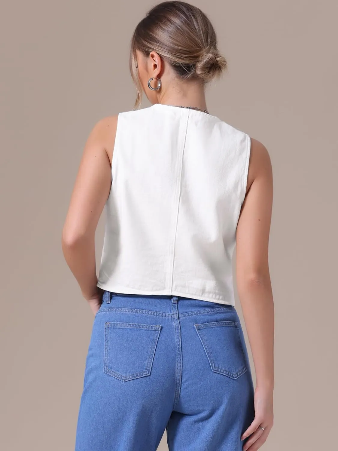 Women's Denim Vest V Neck Button Down Sleeveless Waistcoat Vest Top Western Outfits Casual Jean Vests