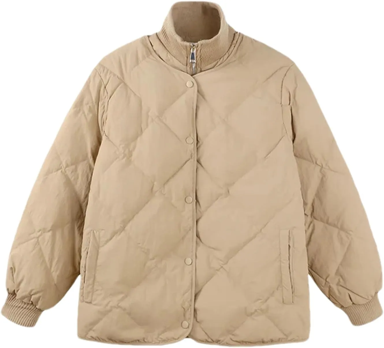 Women's Fake Two Pieces Short Parkas Coats Vintage Knitted High Collar Button Cotton-Padded Jacket