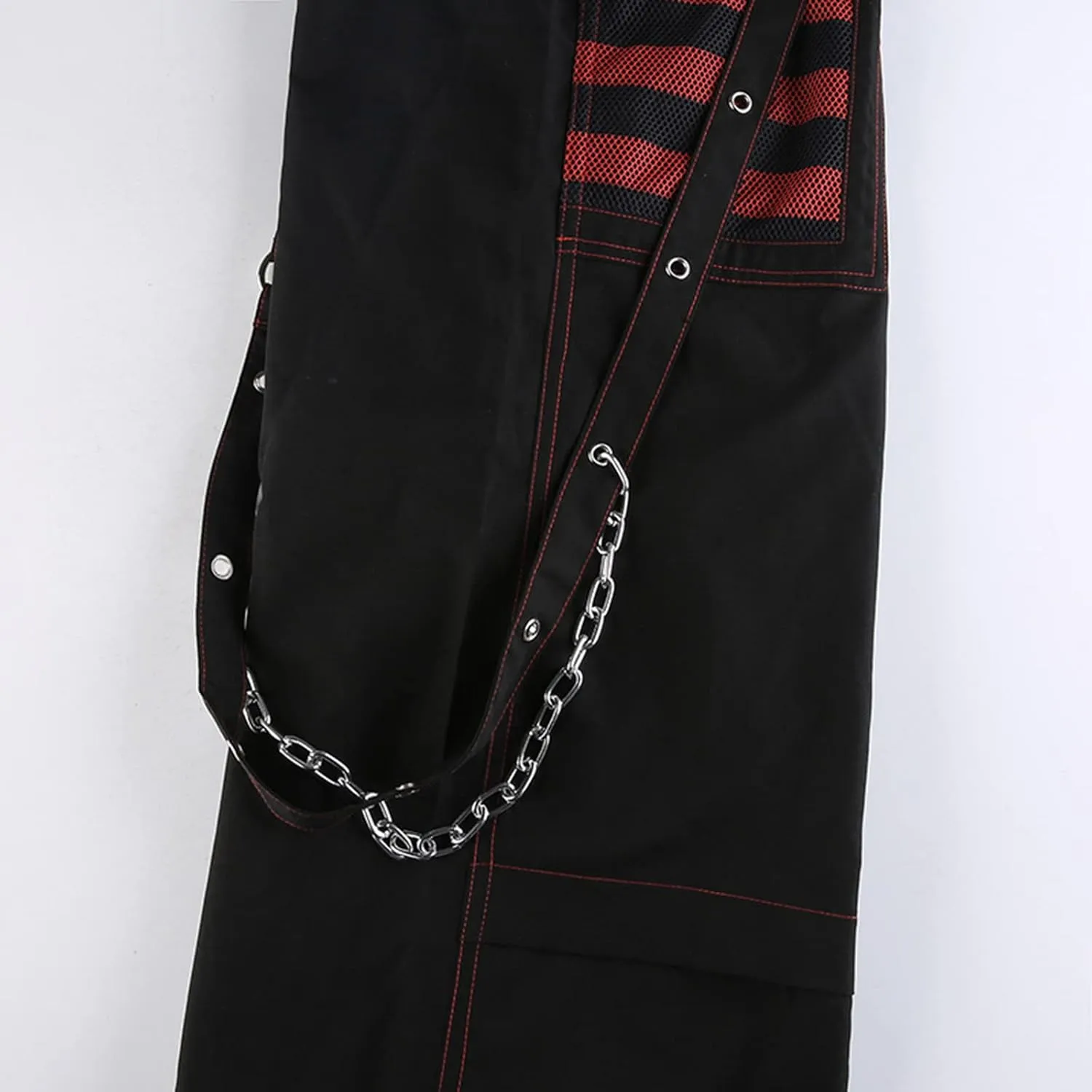 Women's Gothic High Waist Print Cargo Pants Casual Loose Punk Buckle Denim Pants Trousers Streetwear