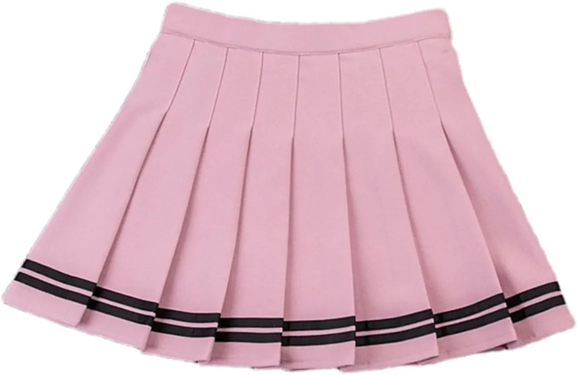 Women's High Waist Pleated Skirts Striped Elastic Waist Female Mini Dance Tennis Skirt