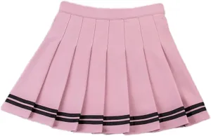 Women's High Waist Pleated Skirts Striped Elastic Waist Female Mini Dance Tennis Skirt