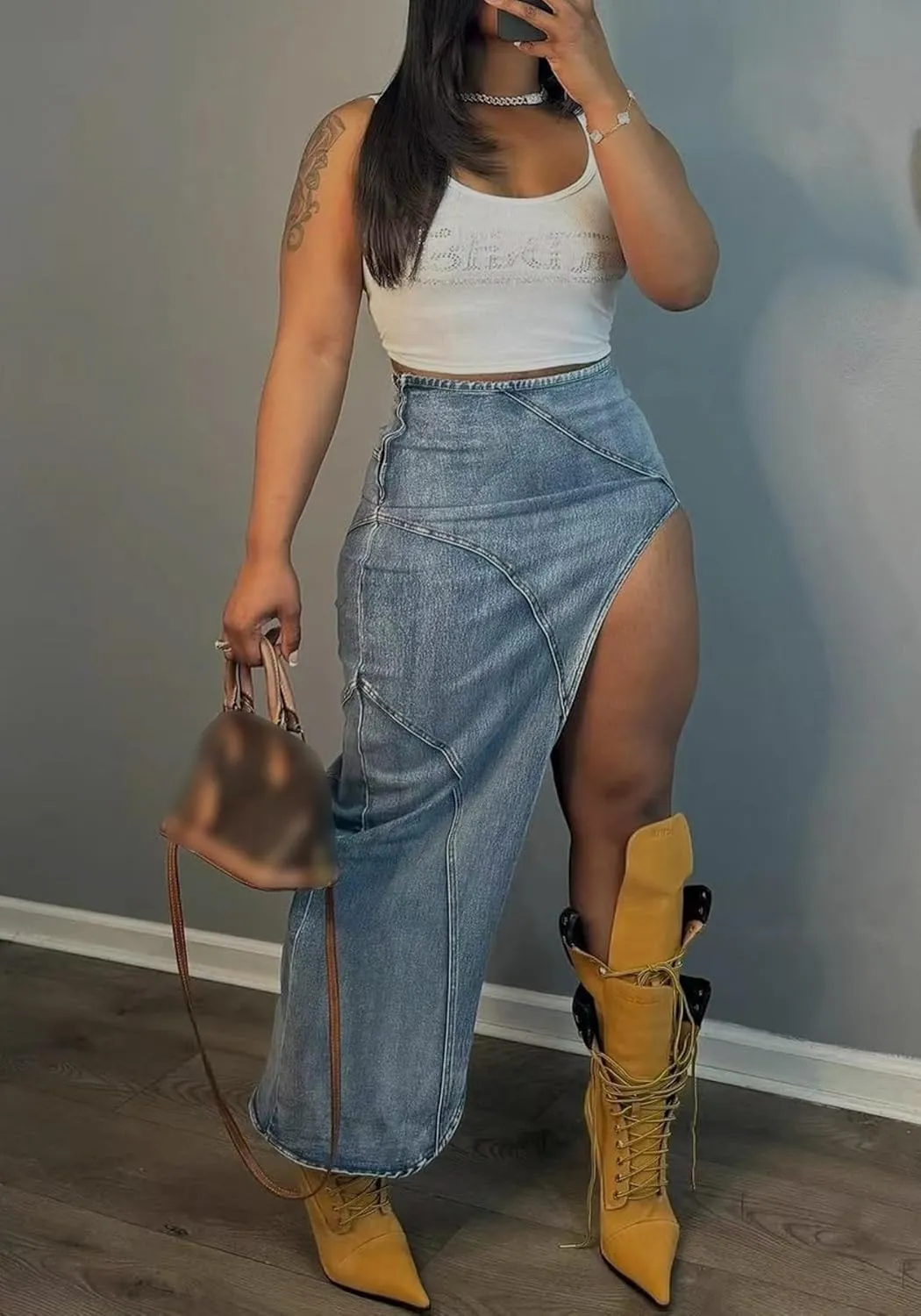 Women's High Waisted Denim Maxi Skirt with Slit Summer Sexy Y2k Long Jean Skirts