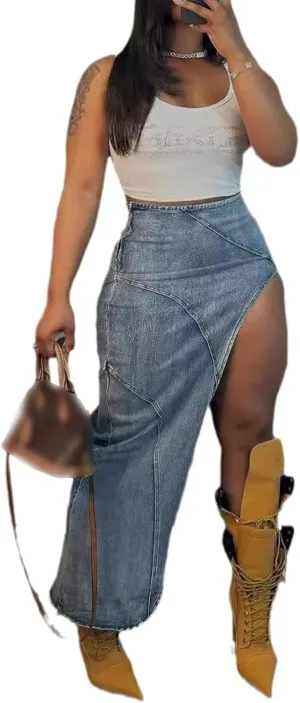 Women's High Waisted Denim Maxi Skirt with Slit Summer Sexy Y2k Long Jean Skirts