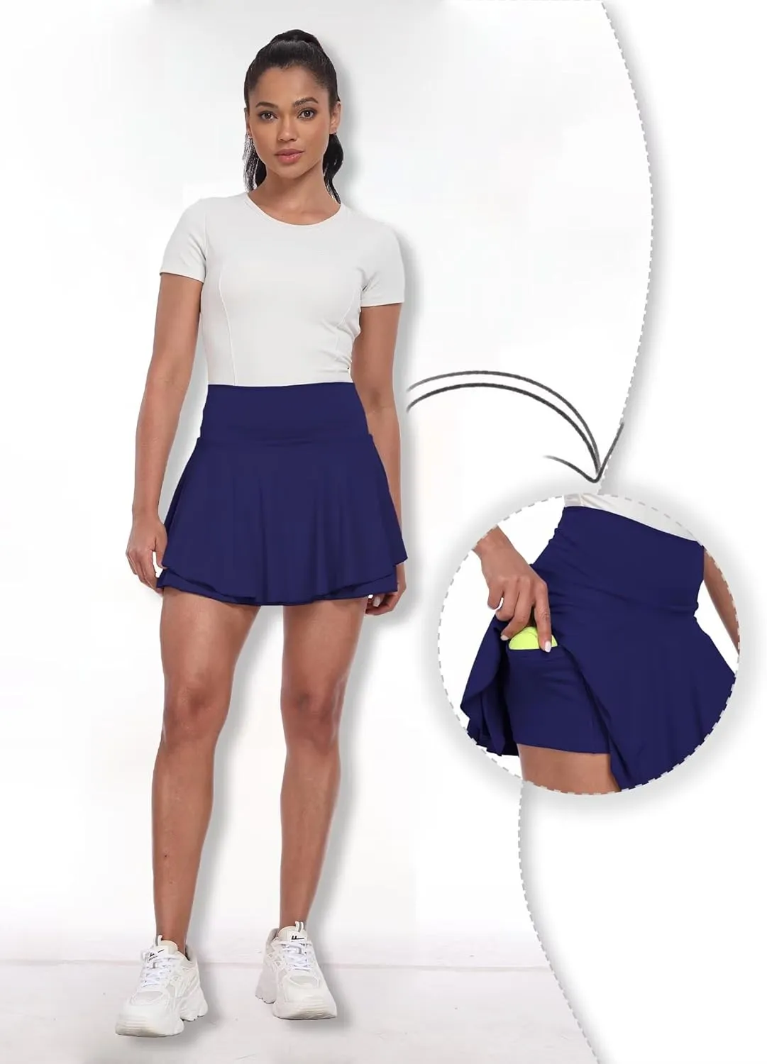 Womens High Waisted Pleated Skirt Ruffled Tennis Skirts Pickleball Golf Skater Cheer Skorts with Shorts Pockets
