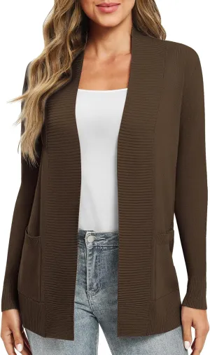 Women's Lightweight Long Sleeve Knit Cardigan with Pockets Open Front Casual Sweater for Spring Fall