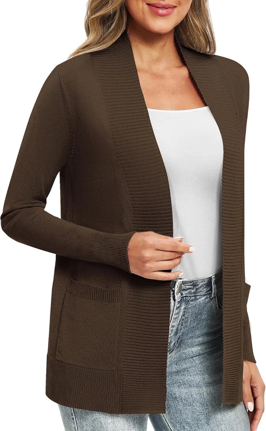Women's Lightweight Long Sleeve Knit Cardigan with Pockets Open Front Casual Sweater for Spring Fall