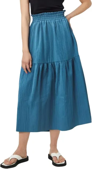 Womens Linen Midi Skirt with Slit Summer Flowy Pleated High Waisted Skirts Cute Ruffle Tiered Casual A Line Boho Skirt