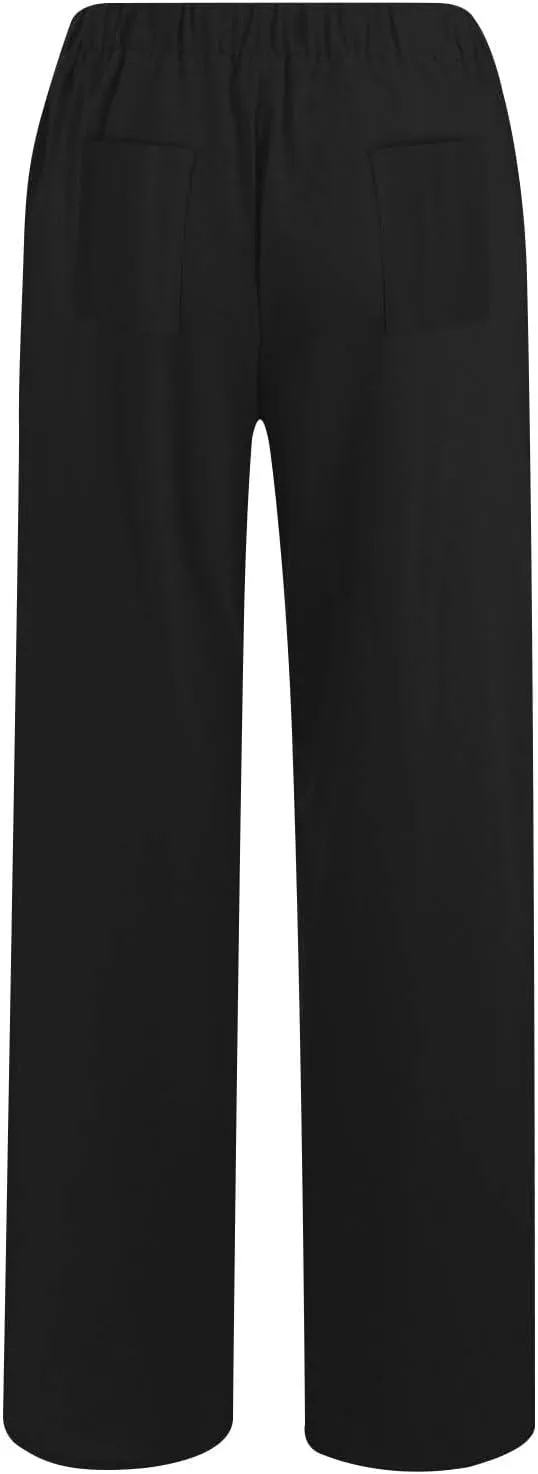 Womens Linen Pants Straight Leg Plus Size High Waisted Linen Pants Women Casual Beach Trousers with Pockets