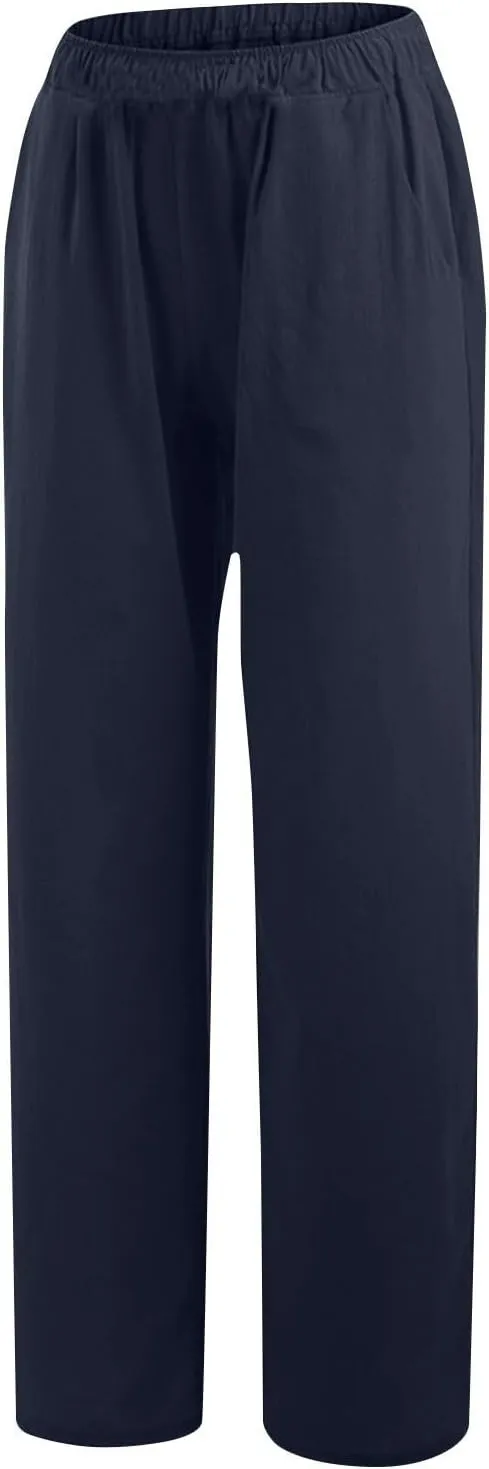 Womens Linen Pants Straight Leg Plus Size High Waisted Linen Pants Women Casual Beach Trousers with Pockets