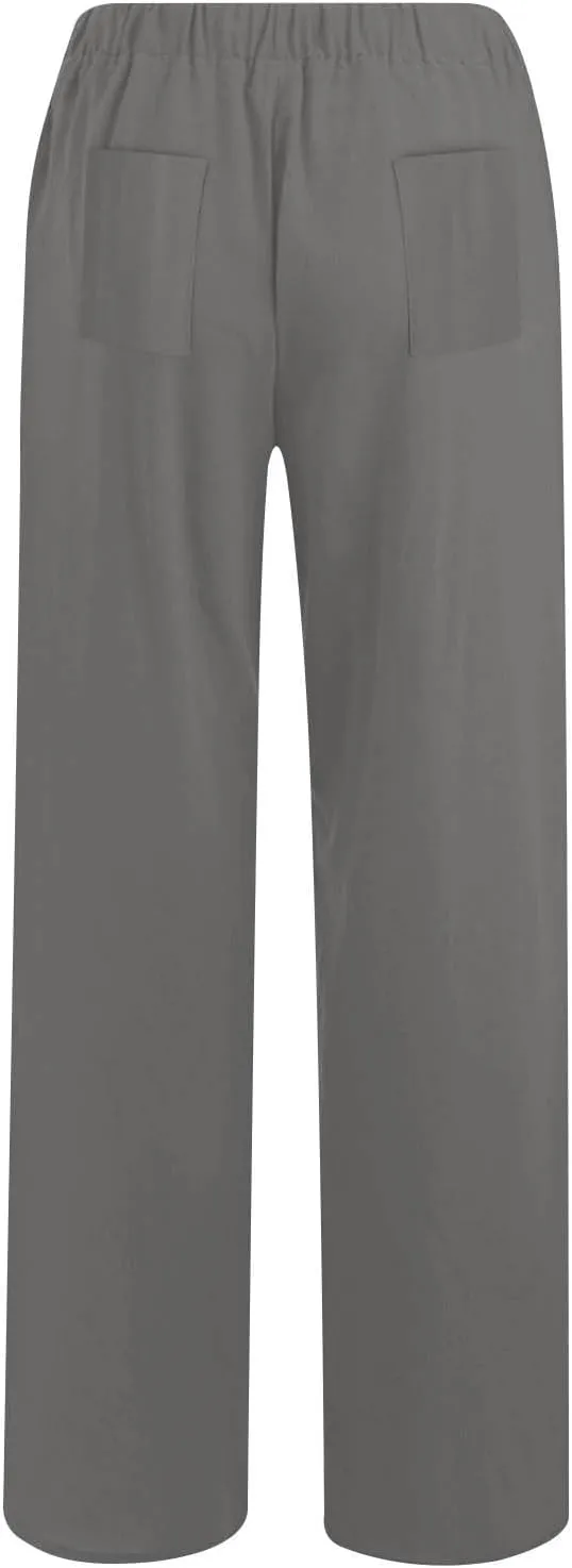 Womens Linen Pants Straight Leg Plus Size High Waisted Linen Pants Women Casual Beach Trousers with Pockets