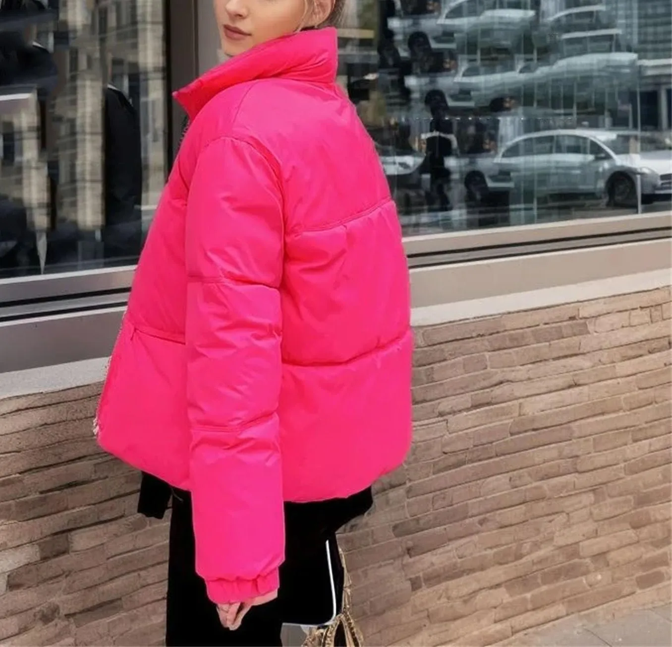 Women's Long Sleeve Solid Zipper Parkas Coat Vintage High Collar Button Cotton-Padded Jacket