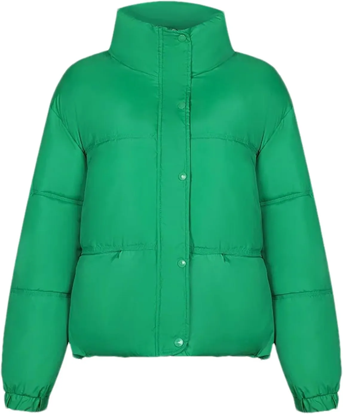 Women's Long Sleeve Solid Zipper Parkas Coat Vintage High Collar Button Cotton-Padded Jacket