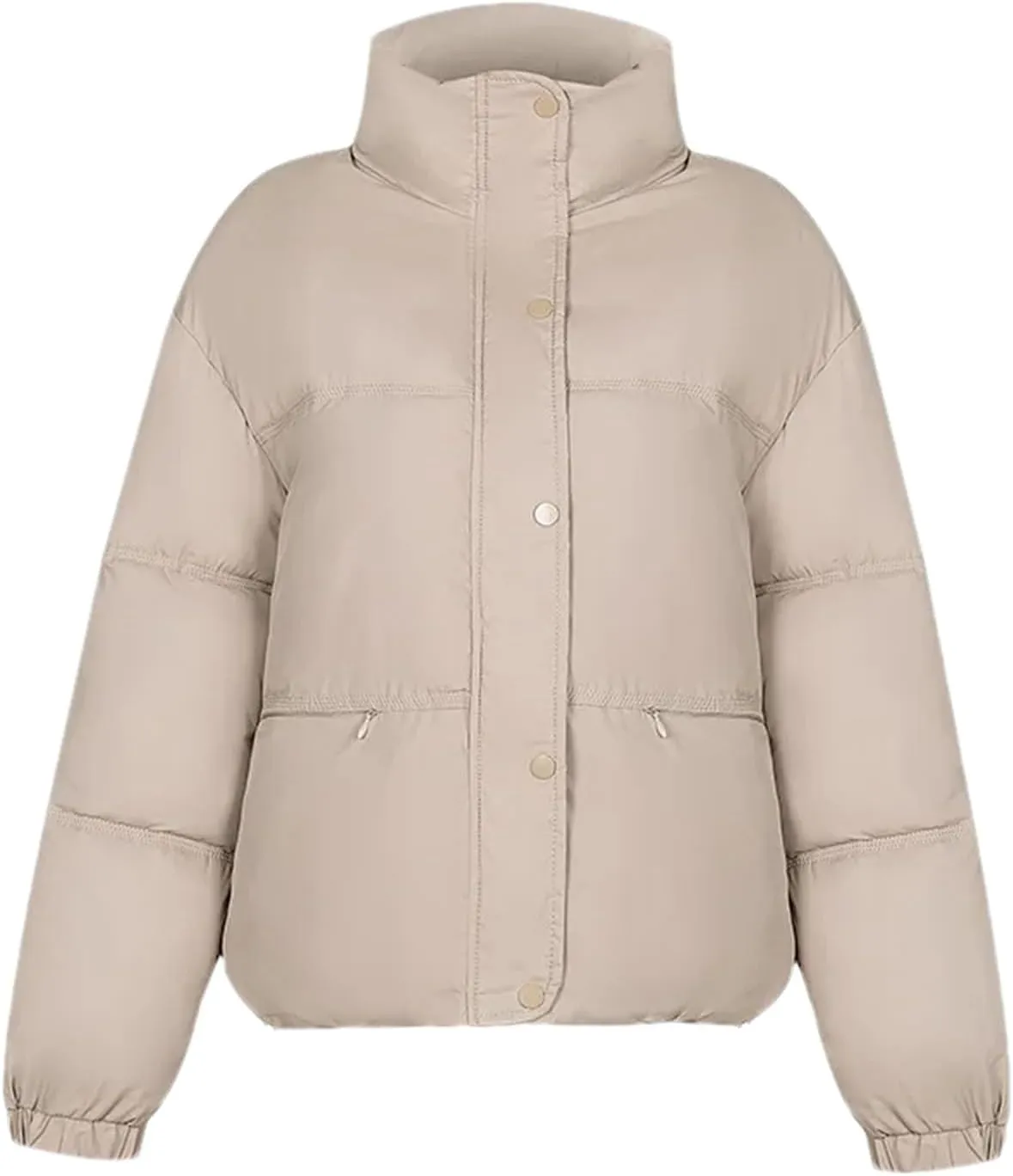 Women's Long Sleeve Solid Zipper Parkas Coat Vintage High Collar Button Cotton-Padded Jacket