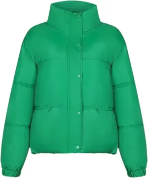 Women's Long Sleeve Solid Zipper Parkas Coat Vintage High Collar Button Cotton-Padded Jacket